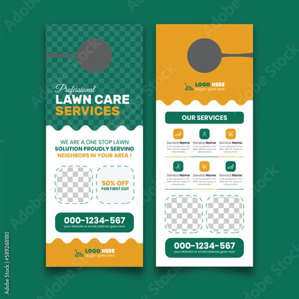 Fototapeta Lawn care door hanger vector template