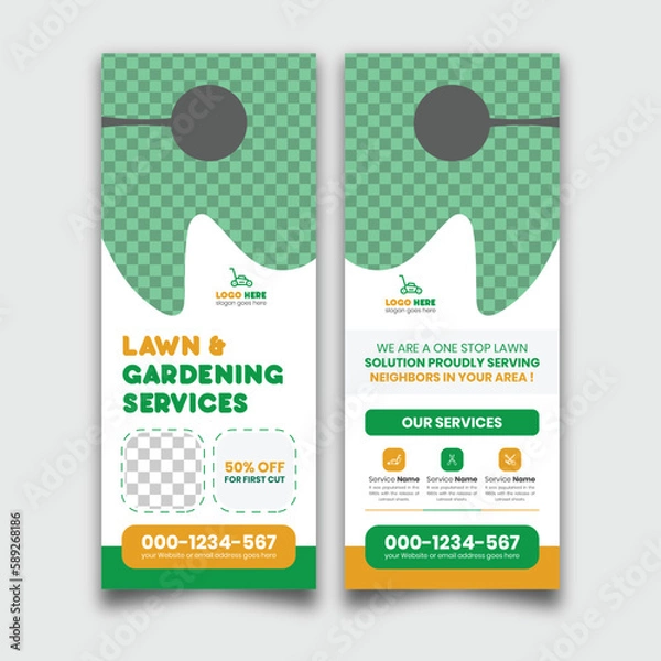 Obraz Lawn care door hanger vector template