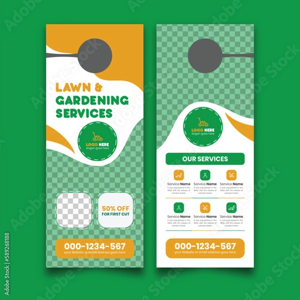 Obraz Lawn care door hanger vector template