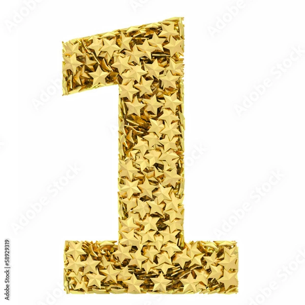 Fototapeta Number 1 composed of golden stars isolated on white