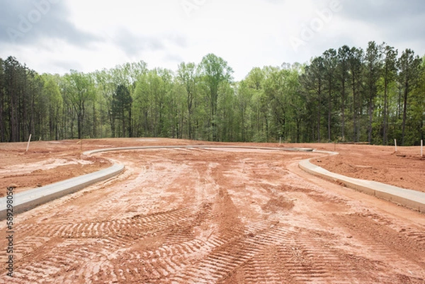 Obraz New home residential subdivision development of roads and curbs