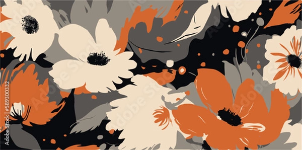 Fototapeta Abstract cute botanical contemporary patten. Hand drawn floral print. Leaves vector texture. Card background print. Retro wallpaper ornament. Tropical cartoon style banner. Fashion design garden art 