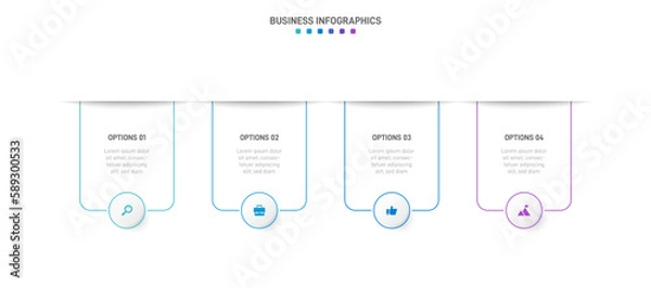 Obraz Timeline infographic with infochart. Modern presentation template with 4 spets for business process. Website template on white background for concept modern design. Horizontal layout.