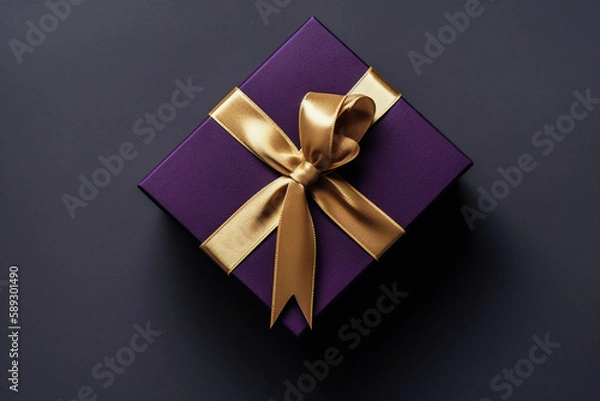 Fototapeta Premium minimalistic gift box with ribbon. Generative AI.