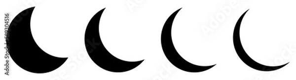 Fototapeta Set of moon crescent icons. Different shapes of moon. Vector illustration isolated on white background