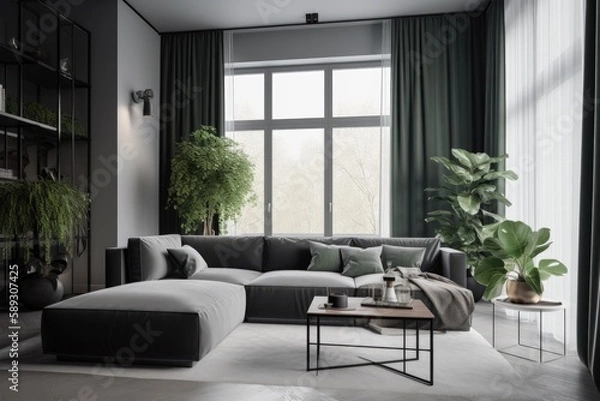 Fototapeta This image showcases a modernly designed living room with luxurious details Generative AI