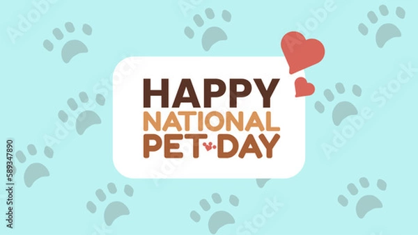 Obraz National Pet Day with Paw Pattern Background, Blue and Brown