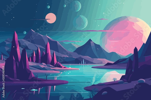 Fototapeta A Whimsical Abstract Landscape of 3D Planets: A Colorful and Playful Wallpaper