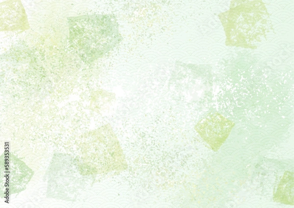 Fototapeta 和風の滲みが入った緑色の水彩背景