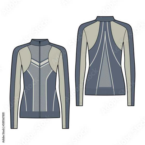 Obraz Long sleeve zip up workout sports jacket fashion vector sketch, Apparel template - Illustrator CC