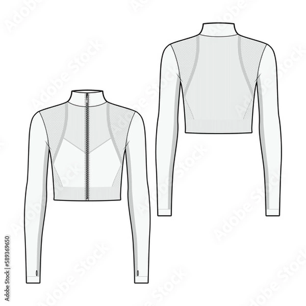 Obraz Zip-up crop sports jacket fashion vector sketch, Apparel template - Illustrator CC