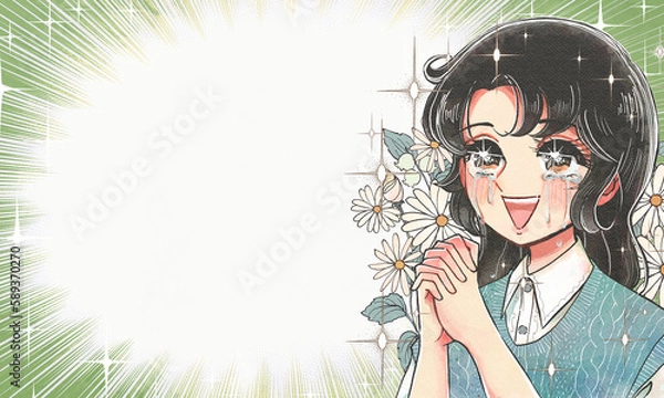 Obraz 少女漫画タッチのお母さんが感動する集中線アイキャッチ