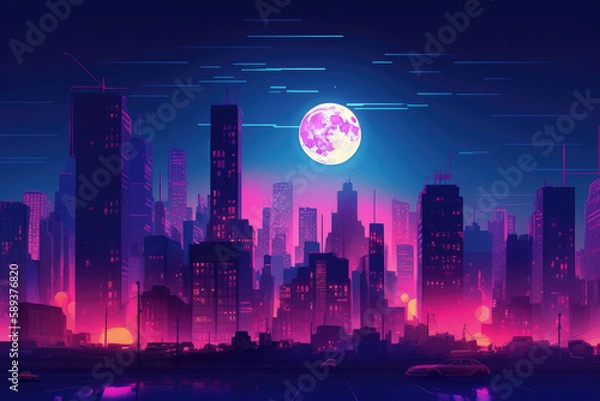Obraz Vibrant cityscape with neon lights