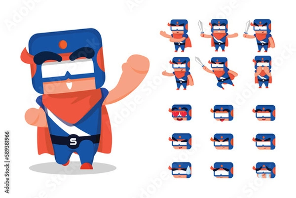 Obraz Vector mascot set of ninja superhero funny characters and expressions