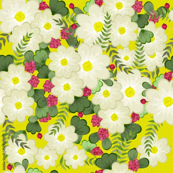 Obraz Vector floral ethnic seamless pattern in doodle style with flowers and leaves. Gentle, spring, summer floral background.