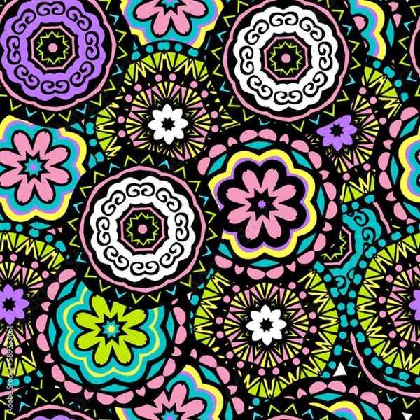 Fototapeta Vector  ethnic seamless pattern in doodle style with Abstract tracery .  Traditional elements