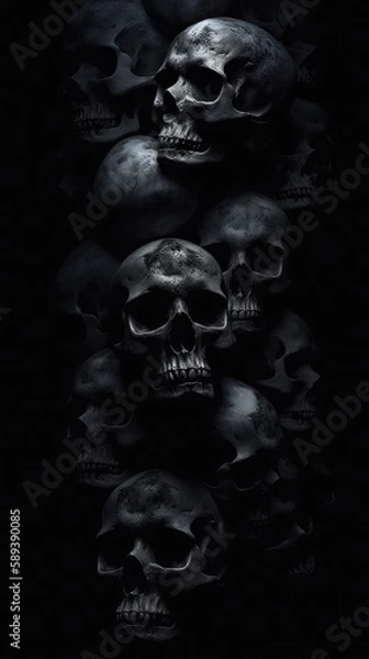 Obraz Dark Mode wallpaper background with Creepy Skull Heads. 