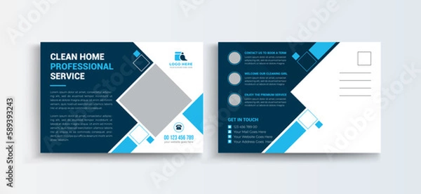 Fototapeta Cleaning Service Postcard Template | EDDM Postcard template Set, Cleaning company Business Postcard Design Layout.