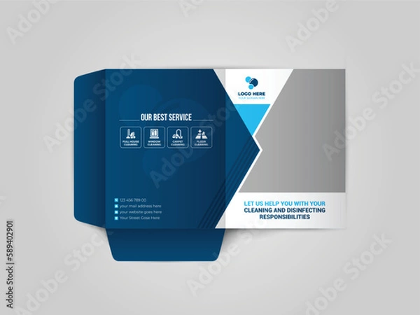 Fototapeta Cleaning Service Business Presentation folder for files, design. The layout is for posting information about the company, photo, text.