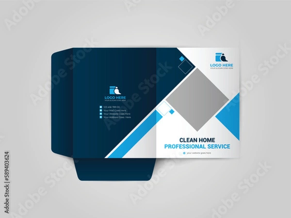 Fototapeta Cleaning Service Business Presentation folder for files, design. The layout is for posting information about the company, photo, text.