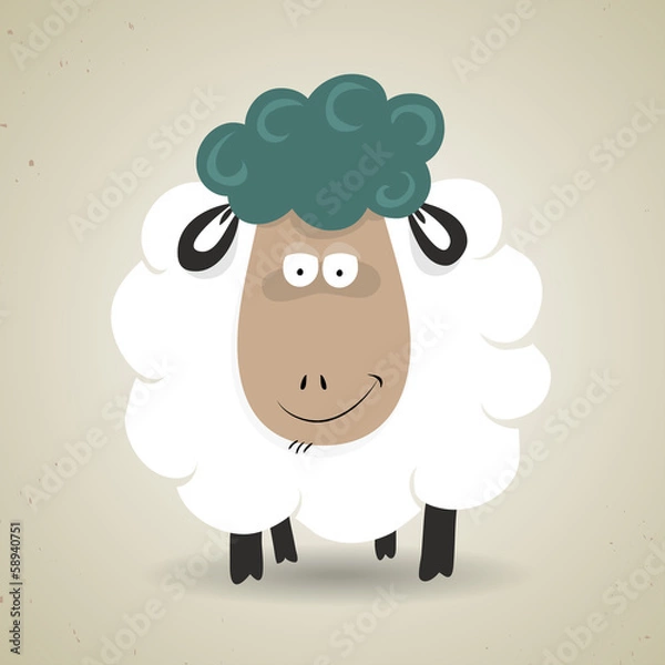Obraz Cute cartoon smiling sheep standing facing the camera