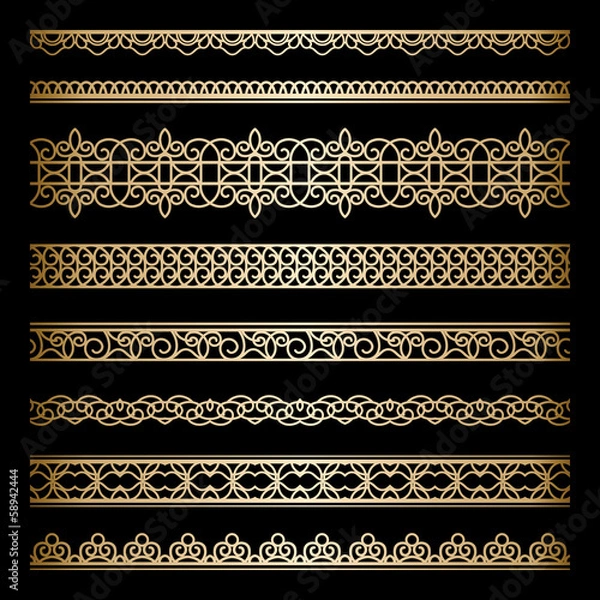Obraz Set of gold borders on black
