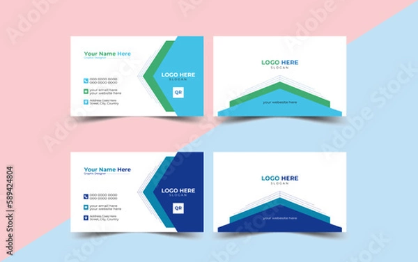 Fototapeta Front and Back View of Business Card, Corporate Business card template vector design, Double-sided creative business card template, creative modern name card and business card.