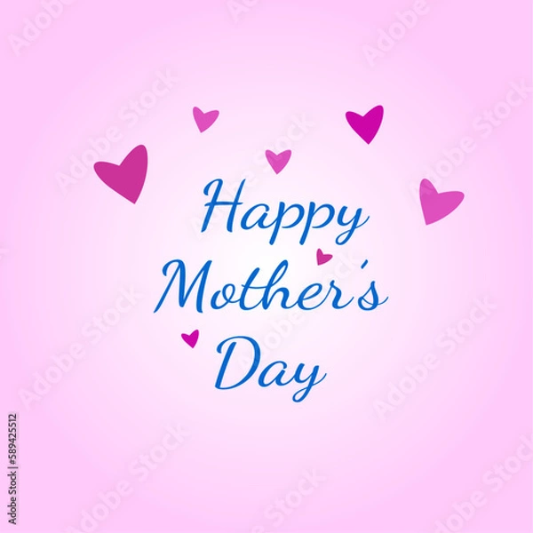 Fototapeta Postcard, congratulation, background, with the inscription Happy Mother's Day and pink hearts on top on a pink background. International Mother's Day. Vector image, illustration, graphic design.