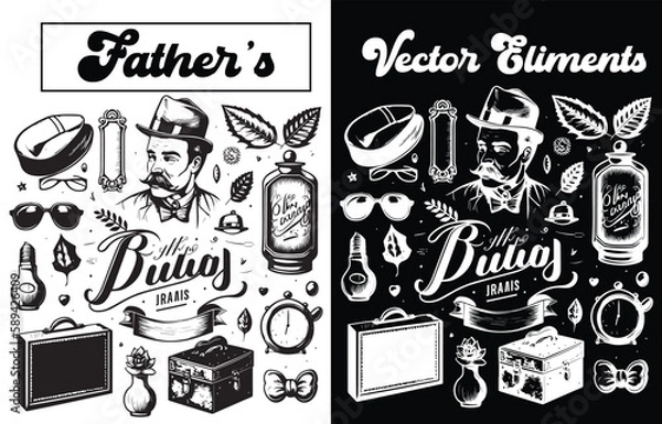 Fototapeta Vector elements for papa, dad, and fathers Day designs, Download vector elements for fathers Day design.