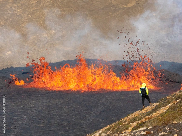 Fototapeta Volcano eruption  in Mt. Fagradalsfjall August 2022
