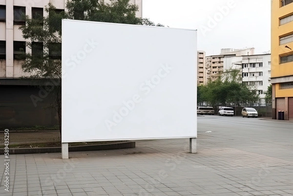 Fototapeta public shopping center mall or business center advertisement board space as empty blank white mockup signboard