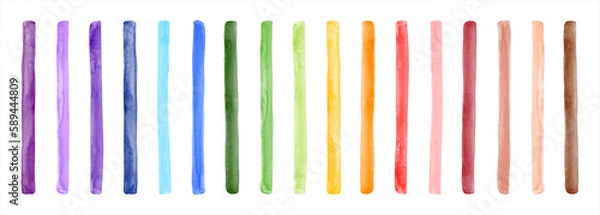 Fototapeta Colorful vector watercolor stripes big set, collection. Text background. Hand drawn watercolour rectangle shape streaks, uneven strokes, ribbons, bars, lines. Artistic aquarelle stains border template