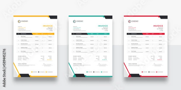 Obraz Abstract modern colorful business invoice template. color variation creative invoice Template Paper Sheet Include Accounting, Price, Tax, and Quantity. With color variation Vector illustration of Fina