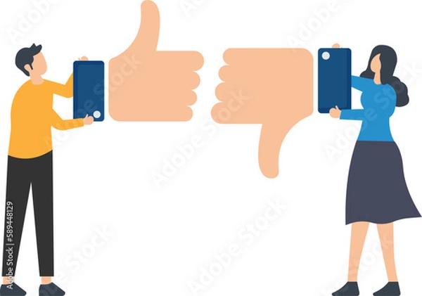 Fototapeta Performance evaluation, customer feedback or business decision making, customer satisfaction, opinion or service quality, thoughtful thumb down feedback.
