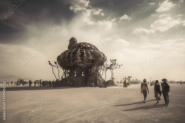 Fototapeta Futuristic Desert Festival with Surreal Atmosphere and Bright Daylight, Generative AI