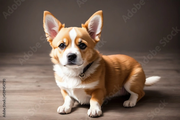 Fototapeta Portrait of a adorable dog, funny and cute face closeup, isolated on beautiful bokeh background, created with generative ai
