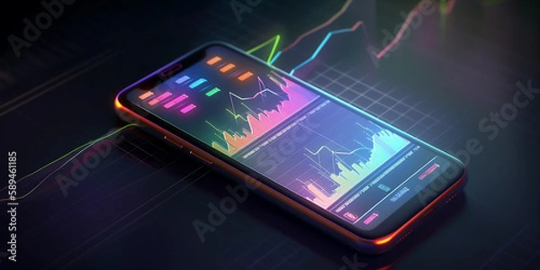 Fototapeta Using  smartphone for trading stocks and forex. With the help of cutting-edge technology, able to stay up to date with the latest market trends and make profitable investments. generative ai.