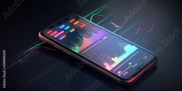 Fototapeta Using  smartphone for trading stocks and forex. With the help of cutting-edge technology, able to stay up to date with the latest market trends and make profitable investments. generative ai.