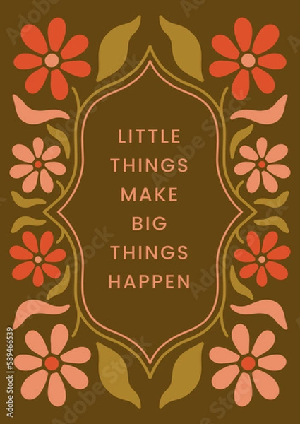 Fototapeta Groovy Boho 70s Flower Print Hippie Vintage Poster Magical Celestial Peace Love Wall Art Retro Wave