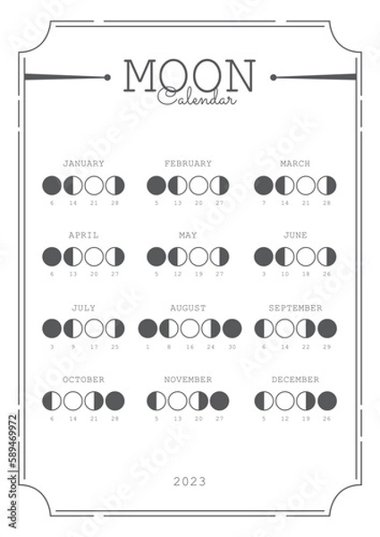 Fototapeta Moon Calendar 2023, Moon Phases 2023 Vector Illustration 
