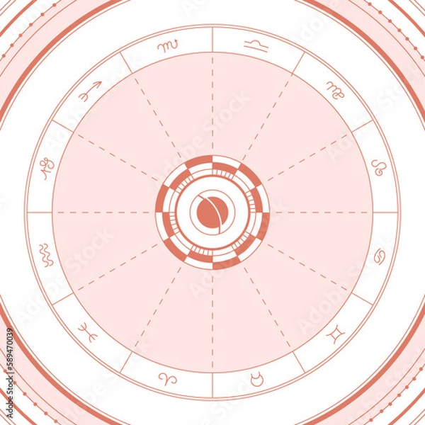 Fototapeta Diagram of the Natal Birth Chart and Symbols of the Planets on a White Background