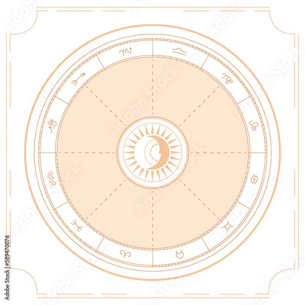 Obraz Diagram of the Natal Birth Chart and Symbols of the Planets on a White Background