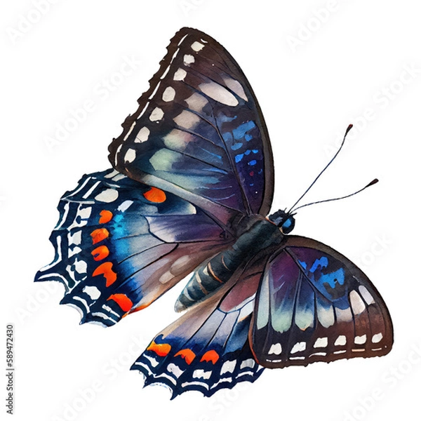 Fototapeta Red-spotted purple  buterfly. Watercolor with transparent background. Generative AI