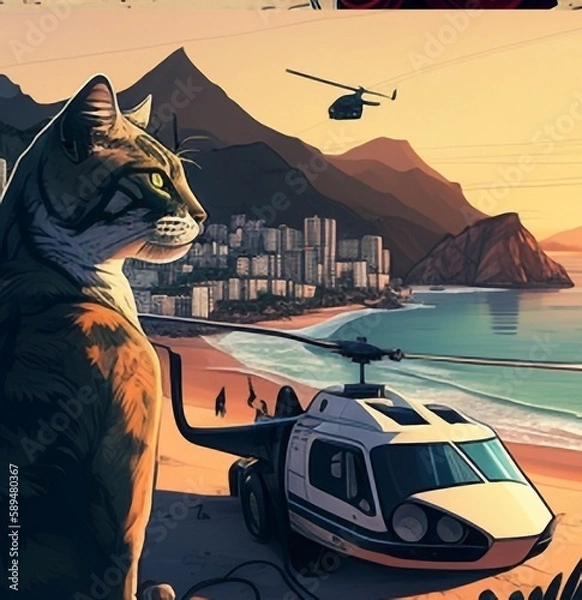 Fototapeta cat gta logo style t-shirt