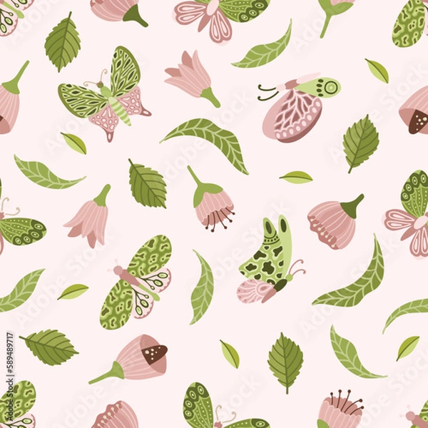 Fototapeta Seamless vector floral pattern, spring, summer backdrop. Hand drawn surface pattern design with flowers in garden. Seamless texture can be used for wallpapers, pattern fills, surface textures.