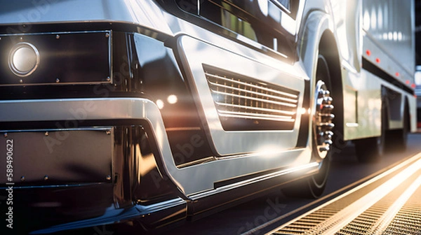 Obraz A close-up shot of an electric cargo transport, showcasing its sleek design and intricate details