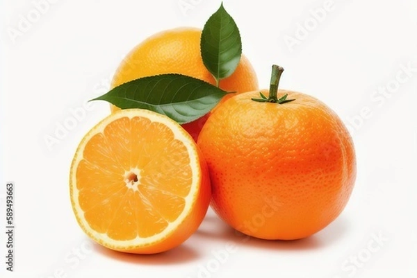 Obraz Group of slices, whole of fresh orange fruits isolated on white background, Generative AI.
