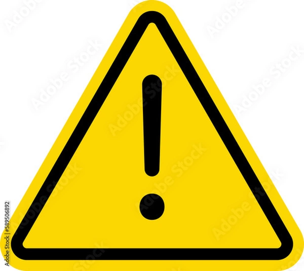 Fototapeta Warning triangle icon. Yellow caution warn in png. Warning sign with exclamation mark. Alert warn in triangle. Road sign alert.