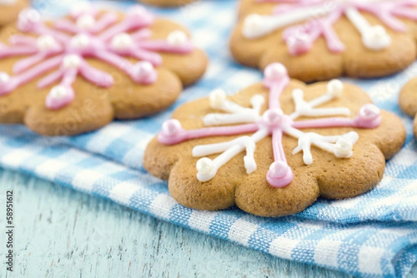 Fototapeta Christmas gingerbread cookies with frosting