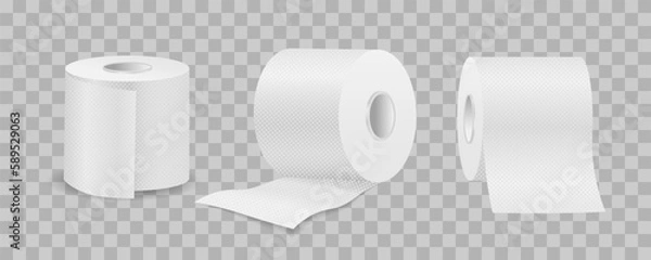 Fototapeta Realistic toilet paper. kitchen paper towel cylinder, white isolated scroll , hygiene spool sheet, office print paper roll. Vector set